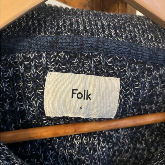 Folk Mens Size 4 (Large) Blue 100% Cotton Knit Quarter Zip Sweater - Picture 2 of 7